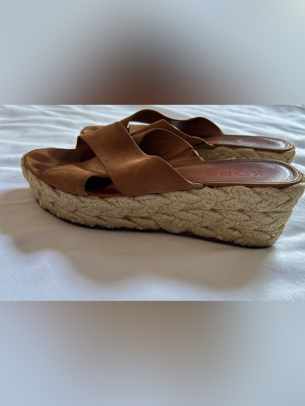 Michael Kors Brown Suede Crossband Espadrille Wedge Sandals